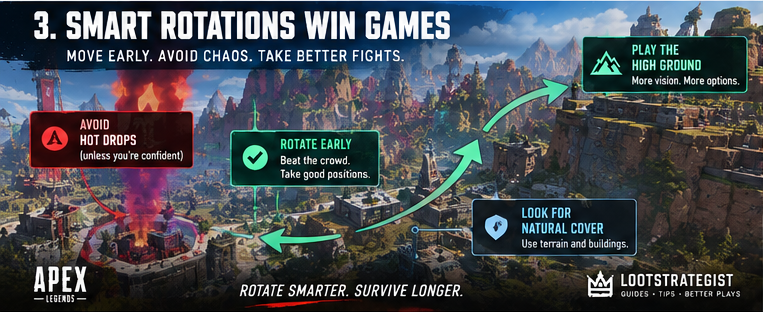 Apex Legends Ranked rotation guide showing smart early rotations and strong positioning