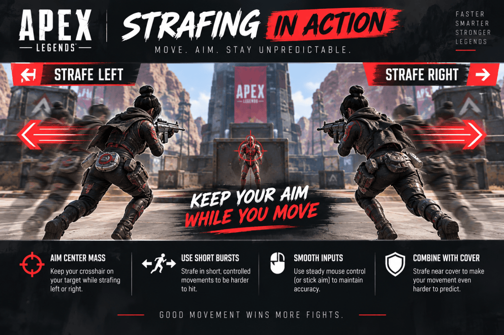 Apex Legends strafing example showing a character moving left and right while maintaining aim on a target