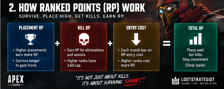 Apex Legends Ranked Points guide showing how placement, eliminations, and entry costs affect RP