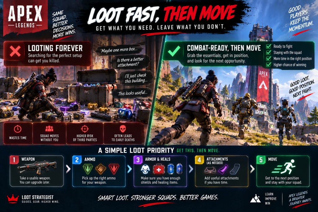 Apex Legends beginner loot priority showing essential gear before extra attachments